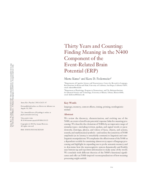 (PDF) PS62C23-Kutas Thirty Years and Counting: Finding Meaning in the ...