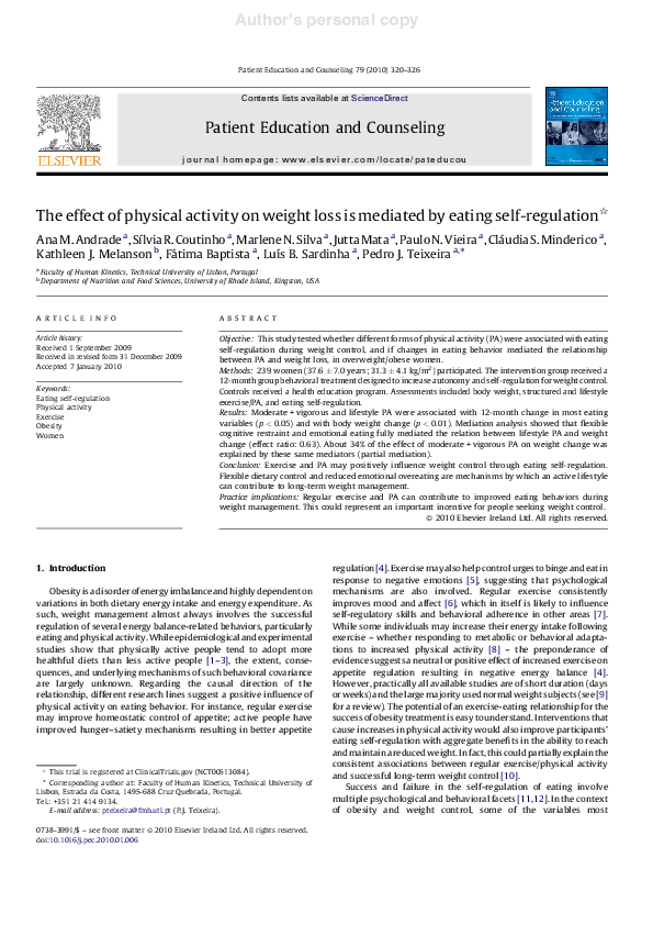 (PDF) The effect of physical activity on weight loss is mediated by ...