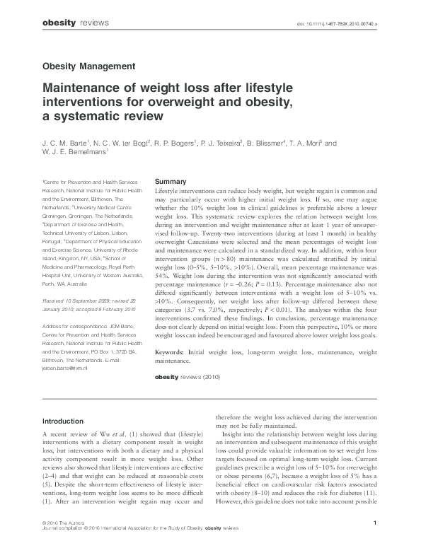 (PDF) Maintenance of weight loss after lifestyle interventions for ...