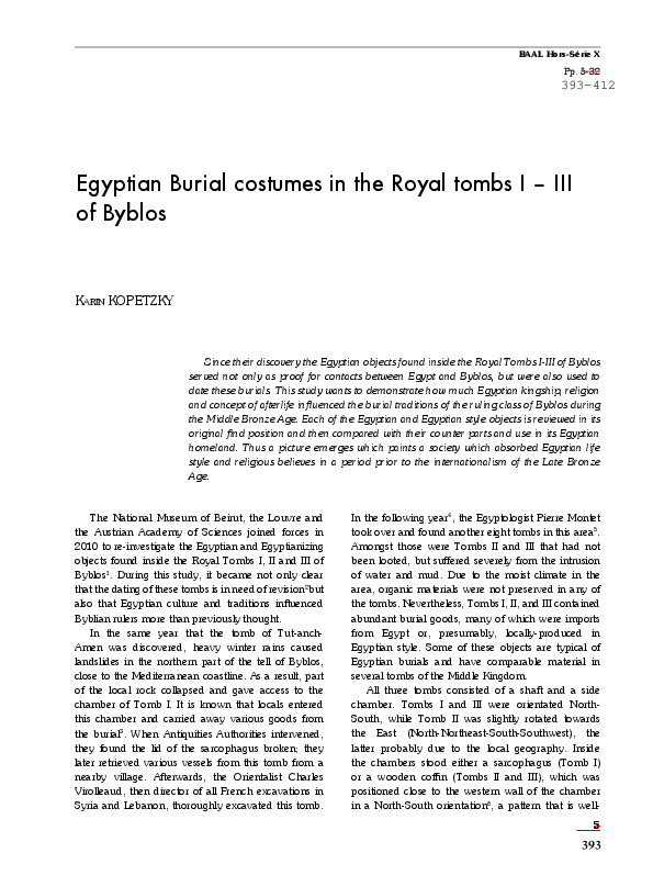 (PDF) Egyptian Burial customes in the Royal tombs I-III of Byblos