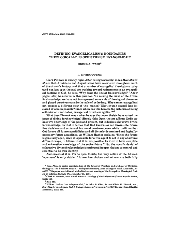 (PDF) Open Theism - Is Open Theism Evangelical?