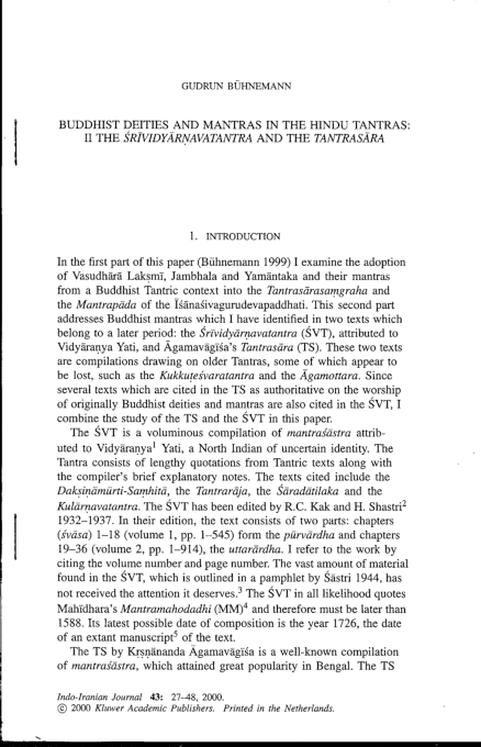 (PDF) Buddhist Deities and Mantras in the Hindu Tantras: II The ...