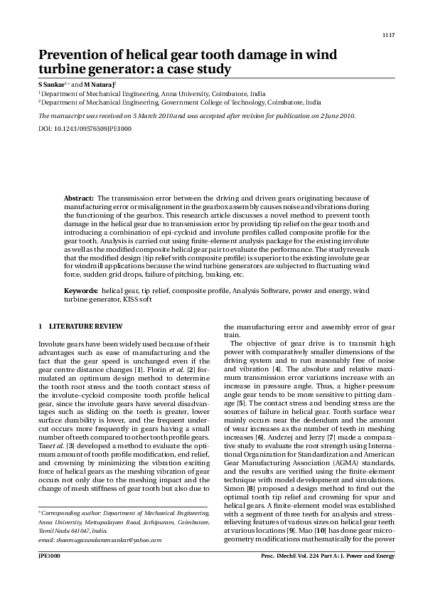 (PDF) Prevention of helical gear tooth damage in wind turbine generator