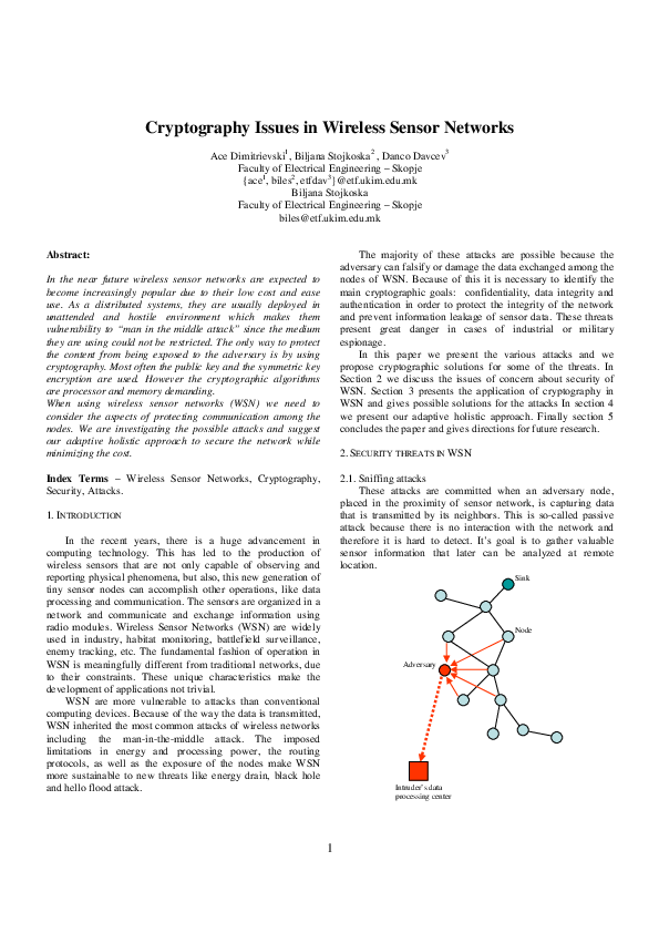 (PDF) Cryptography Issues in Wireless Sensor Networks