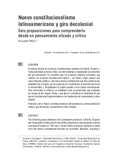 Nuevo constitucionalismo latinoamericano y giro decolonial