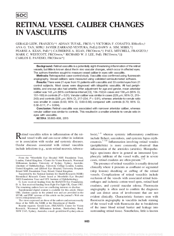 RETINAL VESSEL CALIBER CHANGES IN VASCULITIS