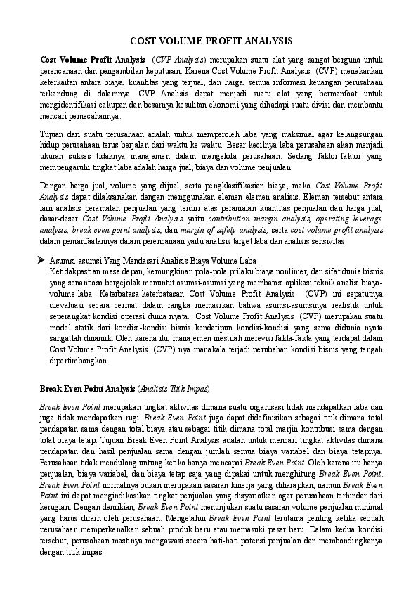 Doc Cost Volume Profit Analysis Rizky Nahriati Academia Edu