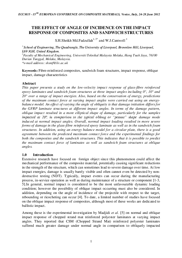 (PDF) The effect of angle of incidence on the impact response of ...