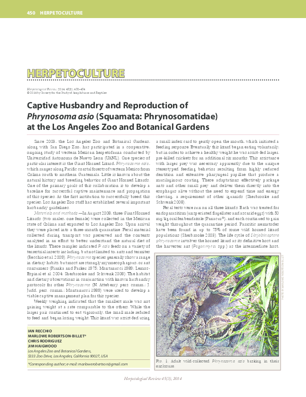 (PDF) Captive Husbandry of Phrynosoma asio