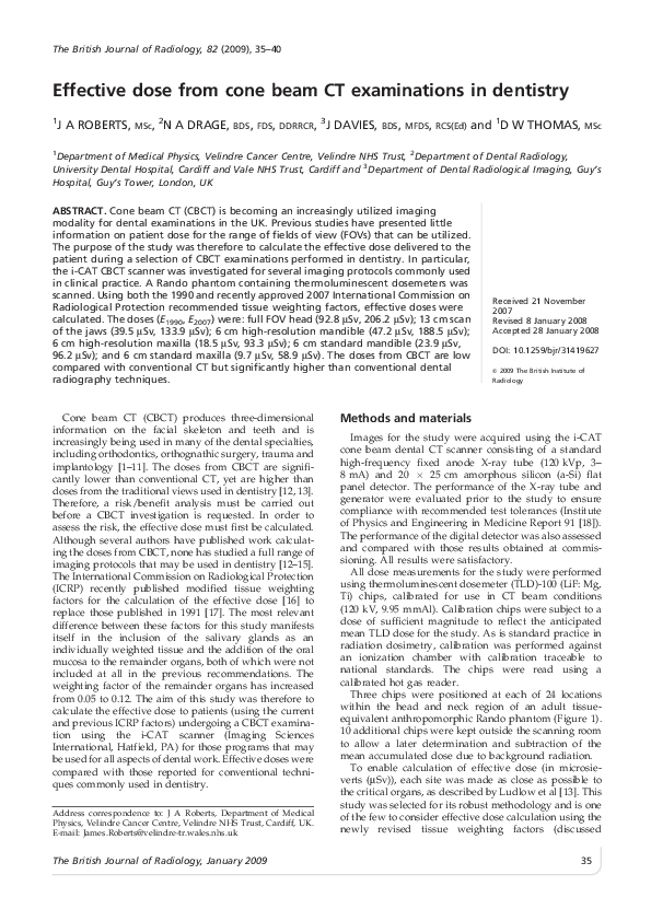 (PDF) Effective dose from cone beam CT examinations in dentistry