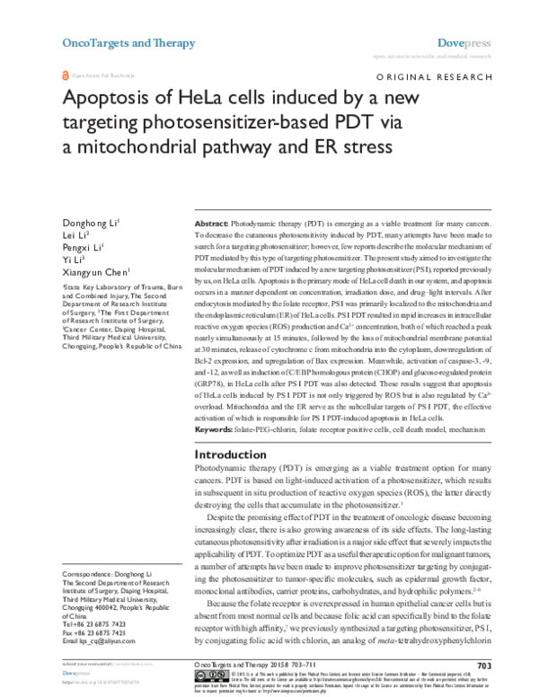 (PDF) Apoptosis of HeLa cells by a new targeting photosensitizer-based PDT