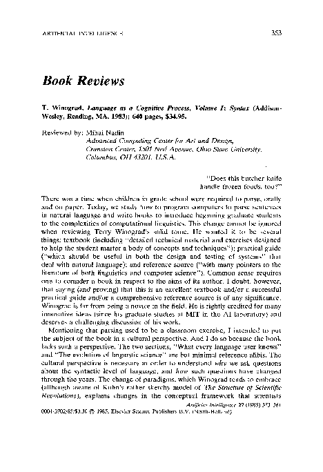(PDF) T. Winograd, Language as a Cognitive Process, Volume I: Syntax