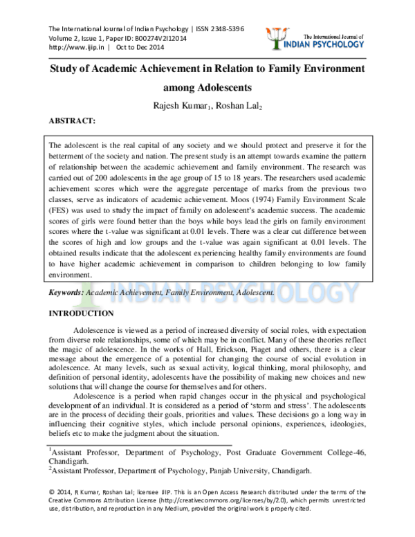 (PDF) Study of Academic Achievement in Relation to Family Environment ...