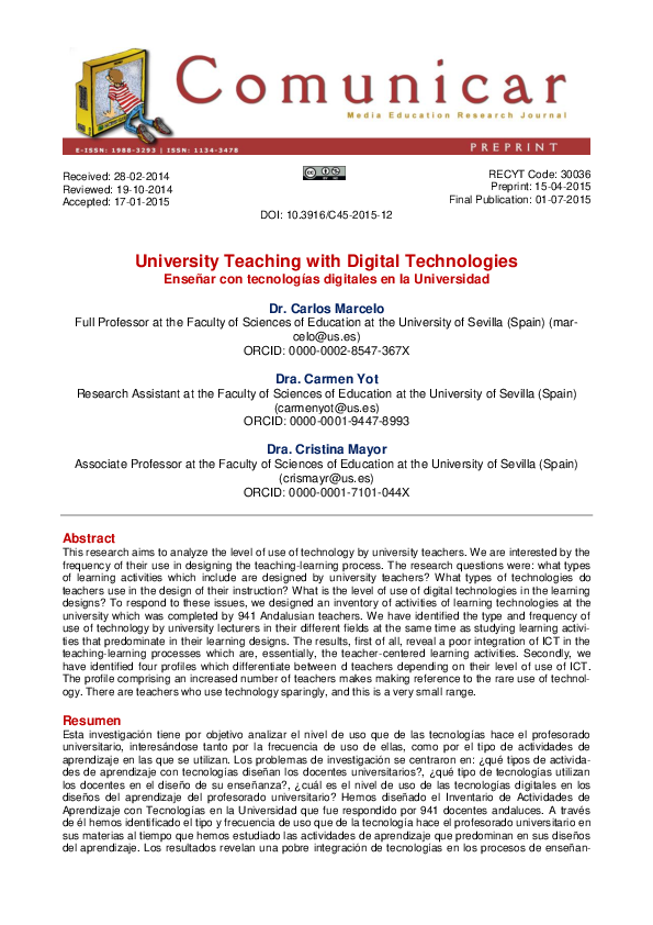 University Teaching with Digital Technologies