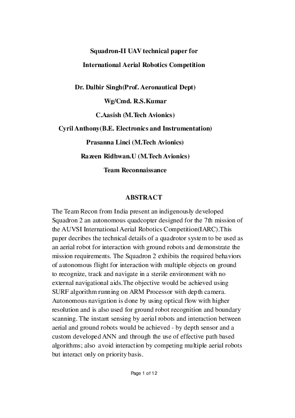 (PDF) Squadron-II UAV technical paper for International Aerial Robotics ...