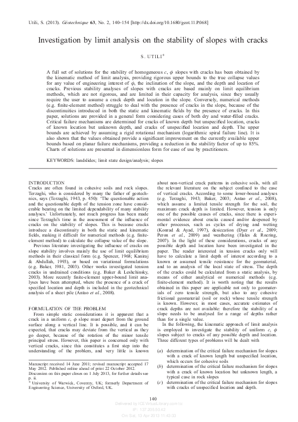 (PDF) Investigation by limit analysis on the stability of slopes with ...