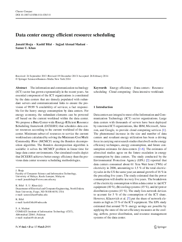(PDF) Data center energy efficient resource scheduling