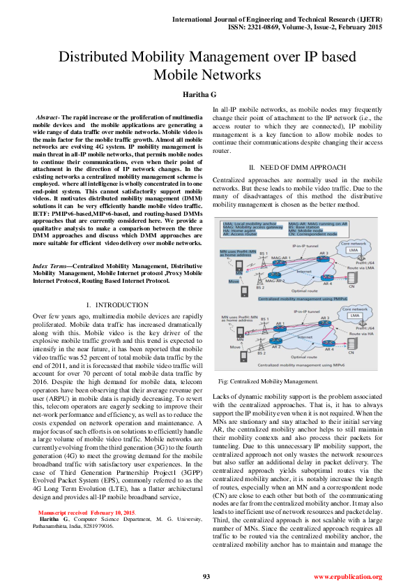 (PDF) Distributed Mobility Management over IP based Mobile Networks