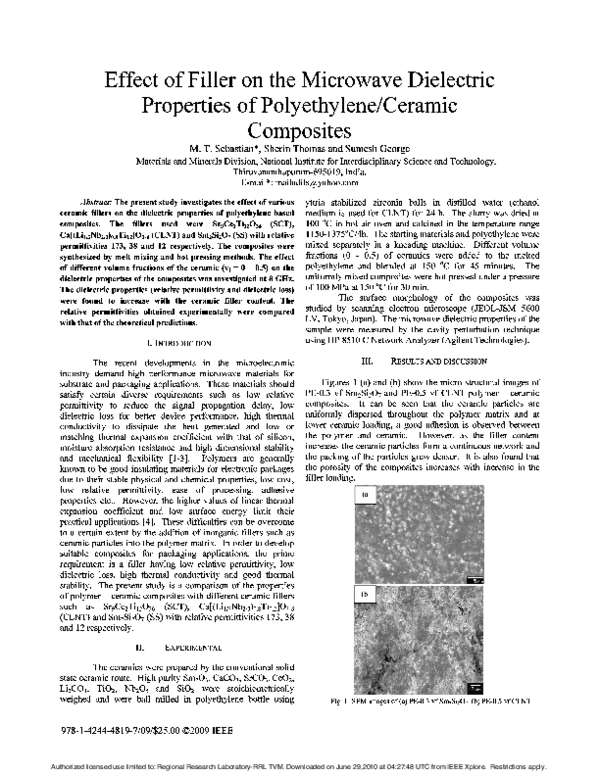 (PDF) Effect of Filler on the Microwave Dielectric Properties of ...
