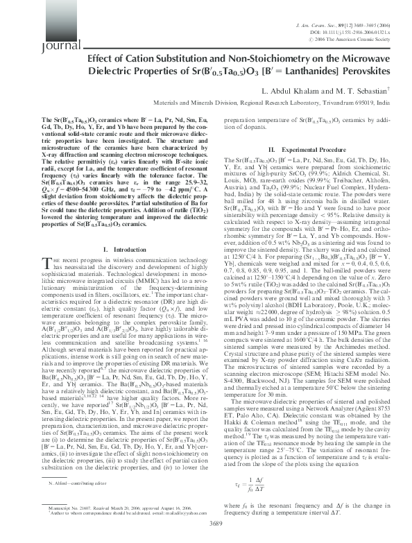 (PDF) Effect of Cation Substitution and Non-Stoichiometry on the ...