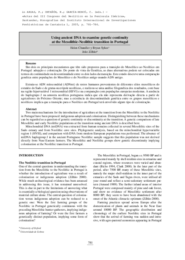 Pdf Using Ancient Dna To Examine Genetic Continuity At The Mesolithic Neolithic Transition In Portugal Helen Chandler Academia Edu