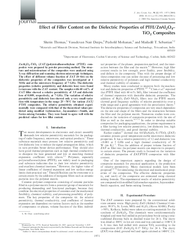 (PDF) Effect of Filler Content on the Dielectric Properties of PTFE ...