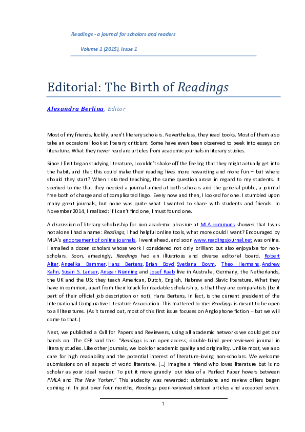 (PDF) The Birth of Readings (editorial)