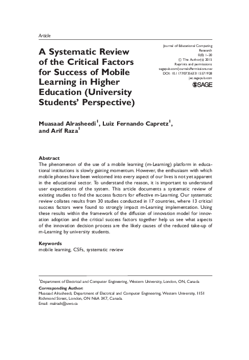 (PDF) A Systematic Review of the Critical Factors for Success of Mobile ...