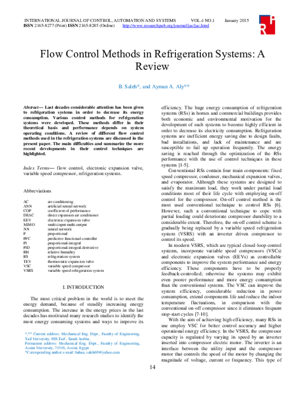 (PDF) Flow Control Methods in Refrigeration Systems: A Review