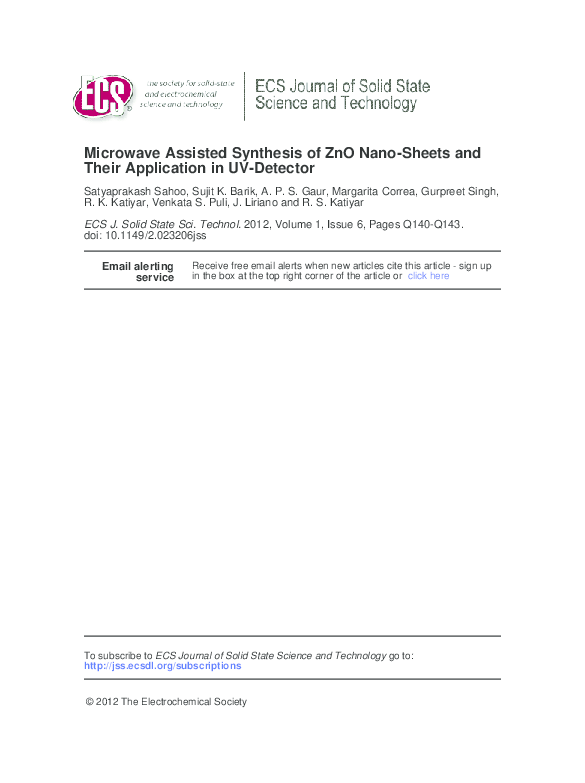 (PDF) Microwave assisted synthesis of ZnO nano-sheets and their ...