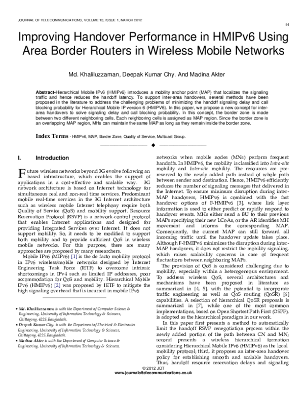 (PDF) Improving Handover Performance in HMIPv6 Using Area Border ...