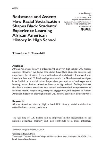 (PDF) Resistance and Assent: How Racial Socialization Shapes Black ...