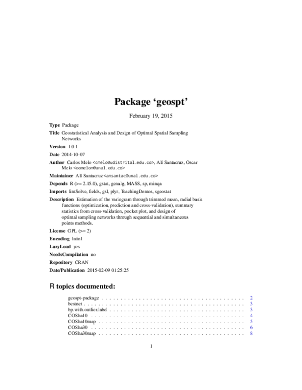 Package 'geospt' Title Geostatistical Analysis and Design of Optimal ...