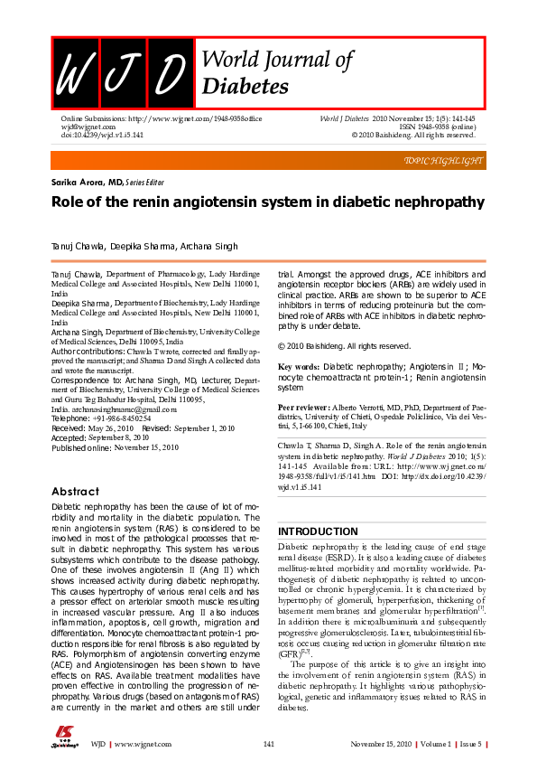 (PDF) Role of the renin angiotensin system in diabetic nephropathy