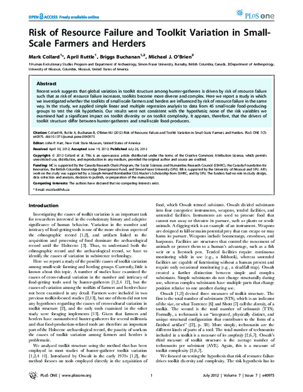 (PDF) Risk of Resource Failure and Toolkit Variation in Small-Scale ...