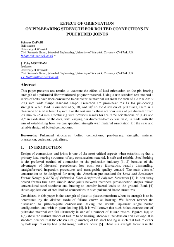 (PDF) Effect of Orientation on Pinbearing Strength for Bolted