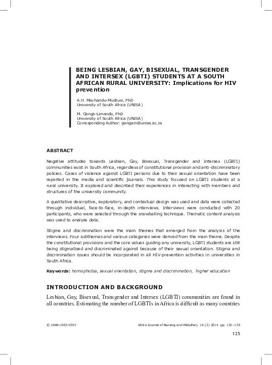 (PDF) BEING LESBIAN, GAY, BISEXUAL, TRANSGENDER AND INTERSEX (LGBTI ...