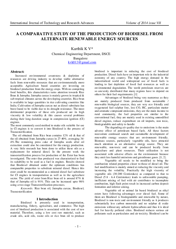  PDF A COMPARATIVE STUDY OF THE PRODUCTION OF BIODIESEL FROM ALTERNATE
