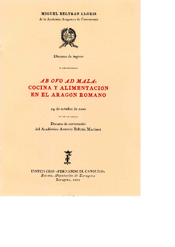 (PDF) Ab ovo ad mala. Cocina y alimentación en el Aragón romano
