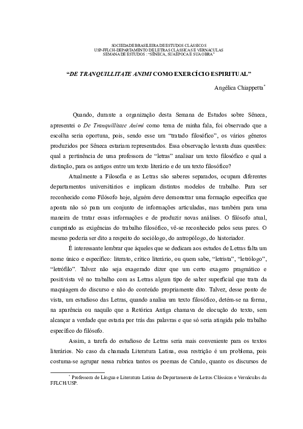 DE TRANQUILLITATE ANIMI COMO EXERCÍCIO ESPIRITUAL