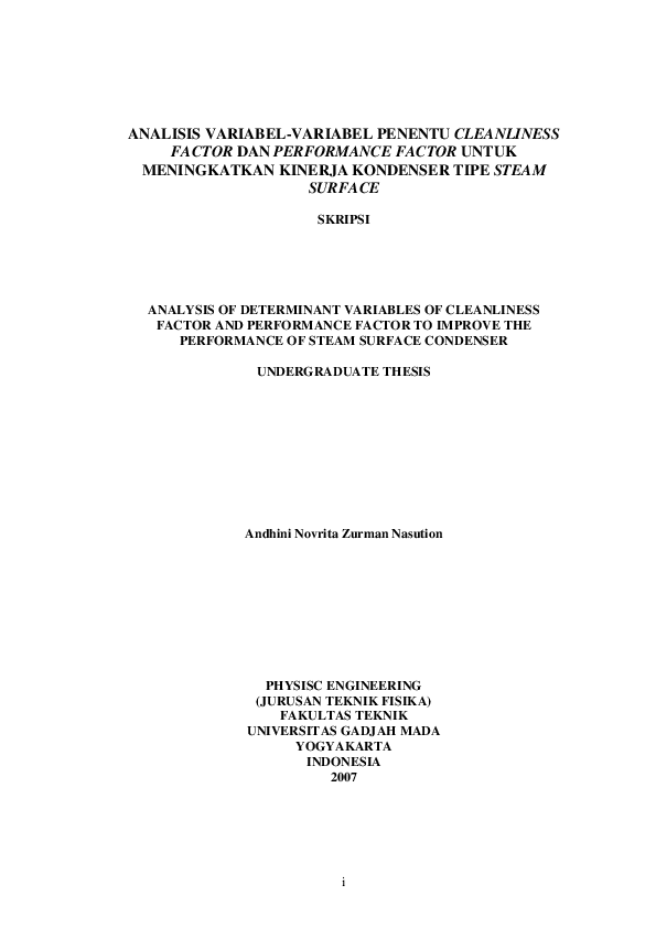 (PDF) ANALYSIS OF DETERMINANT VARIABLES OF CLEANLINESS FACTOR AND