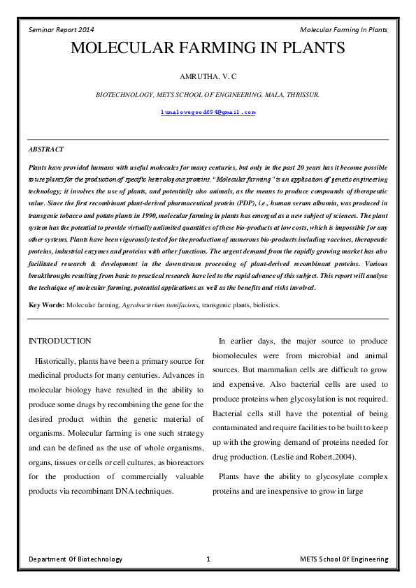 (PDF) MOLECULAR FARMING IN PLANTS