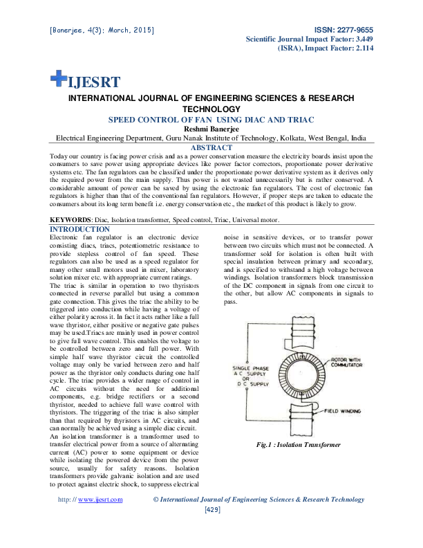 (PDF) SPEED CONTROL OF FAN USING DIAC AND TRIAC