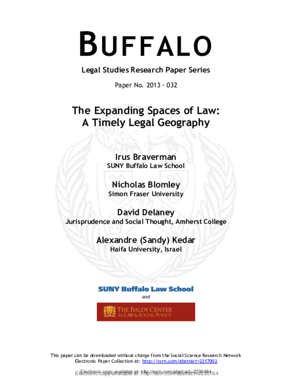 (PDF) The Expanding Spaces of Law A Timely Legal Geography Sandy Kedar, Irus Braverman, and