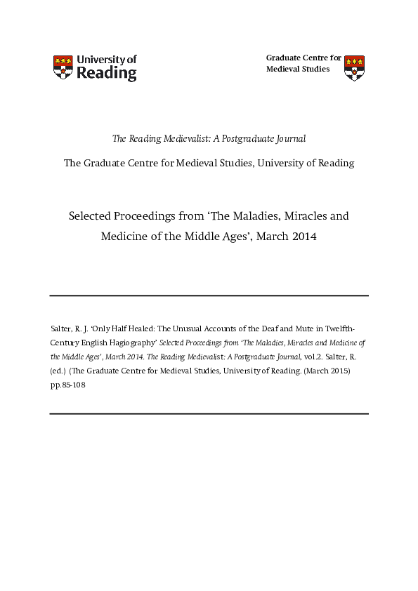 Only Half Healed: The Unusual Accounts of the Deaf and Mute in Twelfth-Century English Hagiography