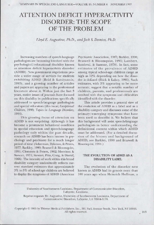 (PDF) Attention Deficit Hyperactivity Disorder: The Scope of the Problem