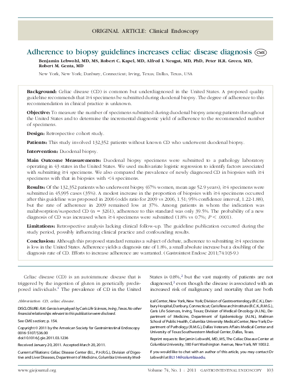 (PDF) ORIGINAL ARTICLE Clinical Endoscopy Adherence to biopsy