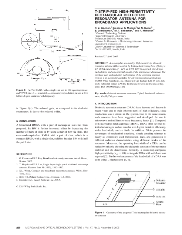 (PDF) TSTRIPFED HIGHPERMITTIVITY RECTANGULAR DIELECTRIC RESONATOR