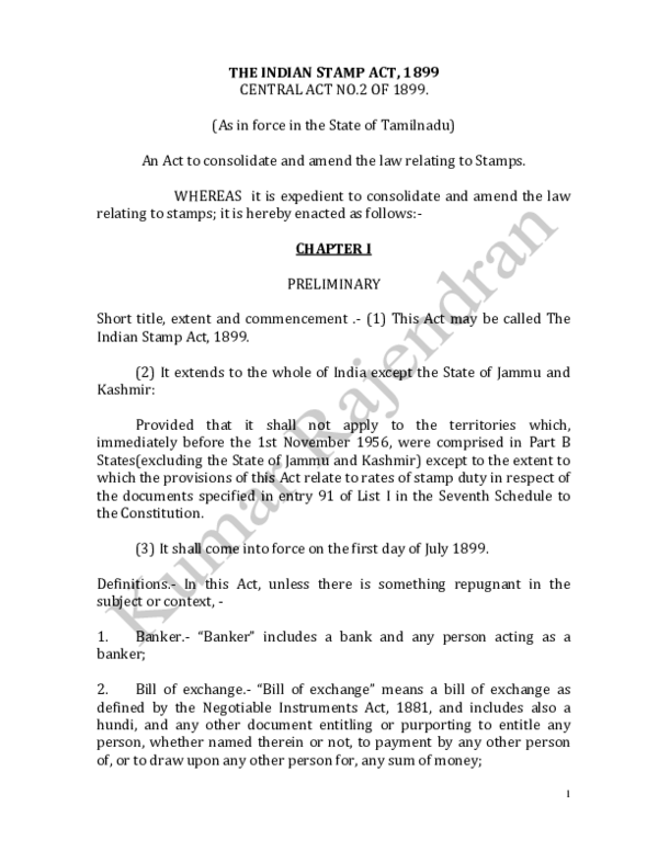 (PDF) THE INDIAN STAMP ACT, 1899 Kumar Rajendran Academia.edu