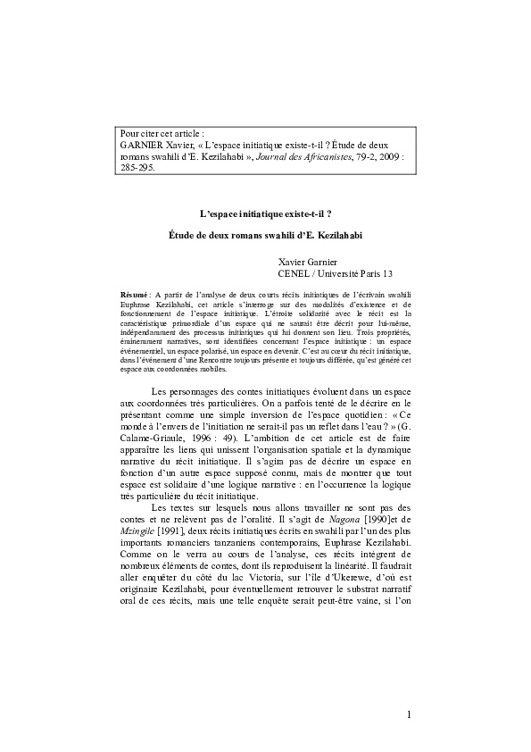 L’espace initiatique existetil ? Étude de deux romans swahili d